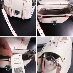 Michael Kors White Leather Satchel with Neon Pink & Lime Trim